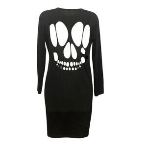 Women’s Dress Black Skull Cut Out Size L Bodycon Goth Biker Witch
